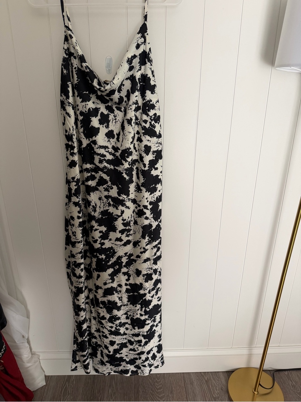 Cow-Print Satin Slip Maxi Dress - Black & White